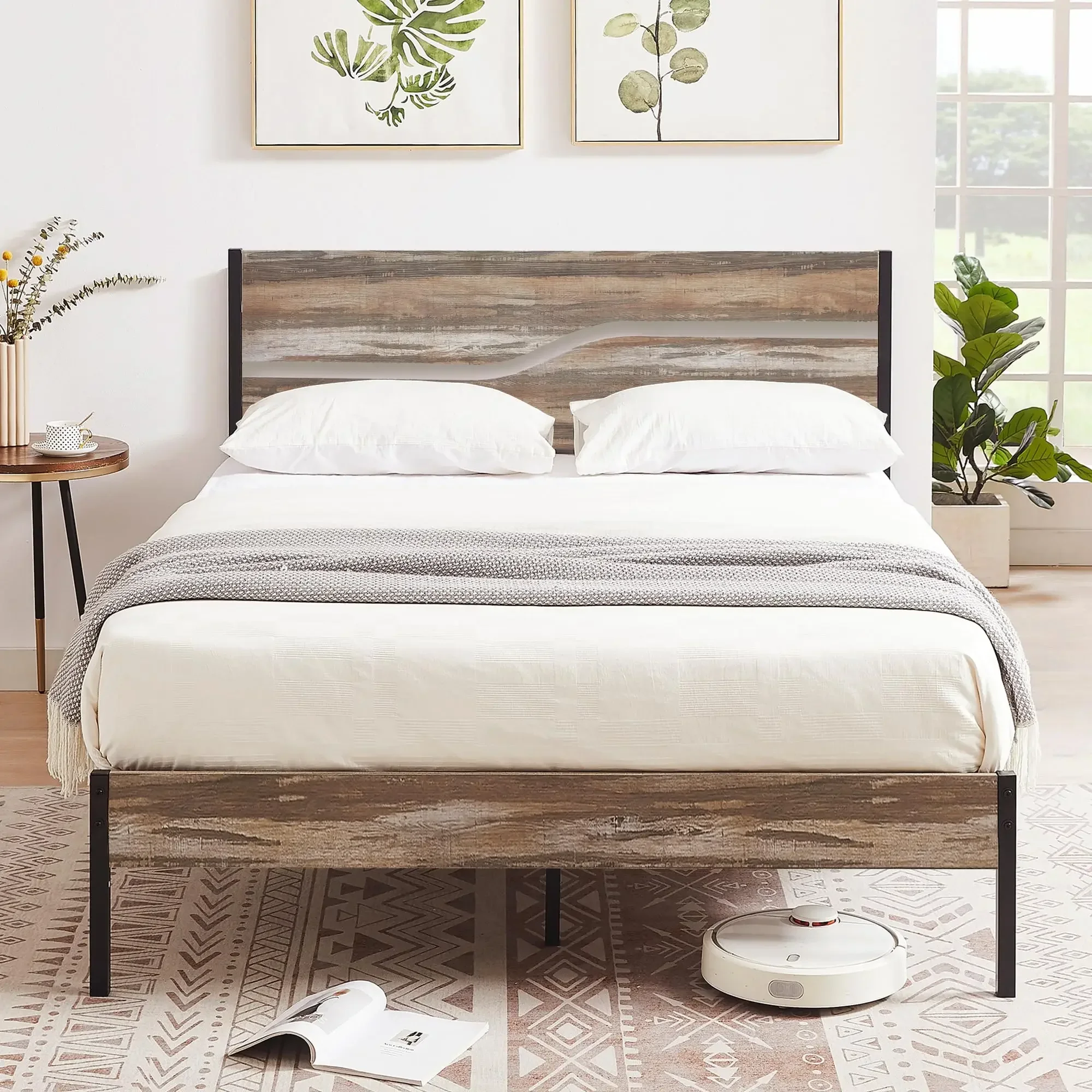 

VECELO Queen Size Platform Bed Frame with Wood Headboard, Strong Metal Slats Support Mattress Foundation, No Box Spring Needed