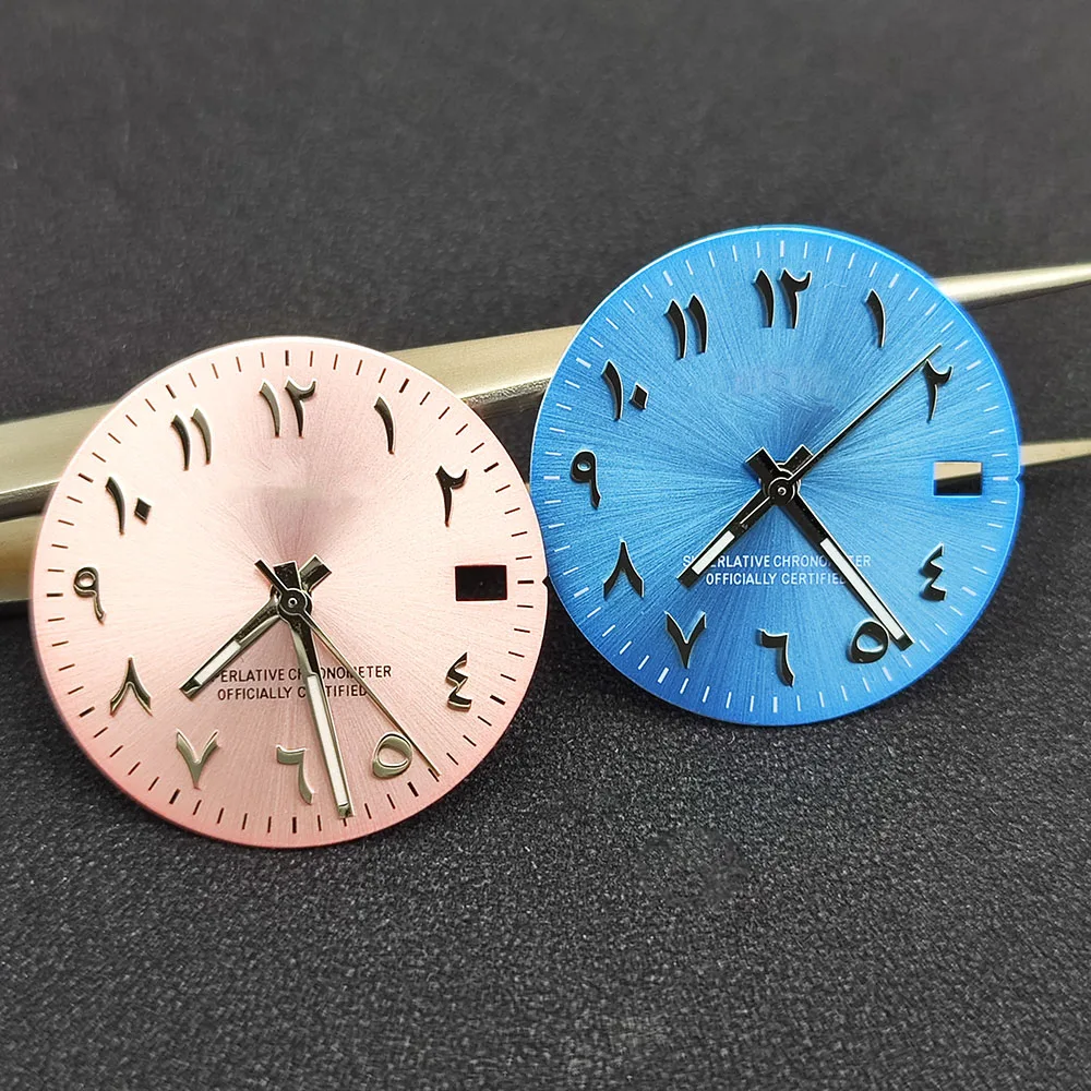 nh35 Dial 28.5mm dial Arabic text c3 Green glow-in-the-dark Watch accessories High quality dial Ice blue pink dial S logo
nh35 Dial 28.5mm dial Arabic text c3 Green glow-in-the-dark Watch accessories High quality dial Ice blue pink dial S logo