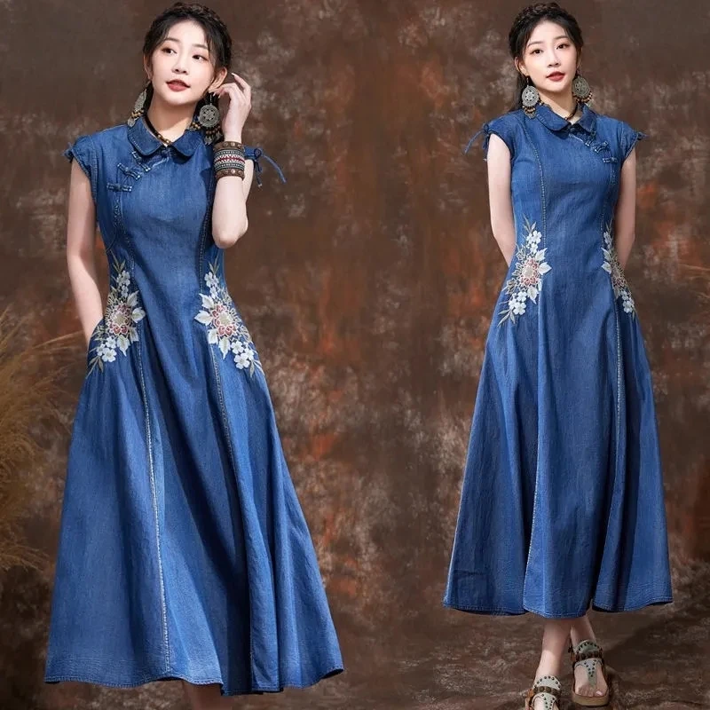 Denim Dress Womens 2024 Spring Summer New Retro Slim Elegant Temperament Jeans Dresses Female Large Size Embroidered Skirt
Denim Dress Womens 2024 Spring Summer New Retro Slim Elegant Temperament Jeans Dresses Female Large Size Embroidered Skirt