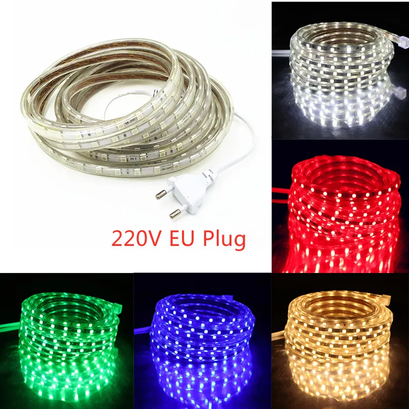 

SMD 5050 AC220V LED Strip Flexible Light 60leds/m Waterproof Led Tape LED Light With Power Plug 1M/2M/3M/5M/6M/8M/9M/10M/15M/20M