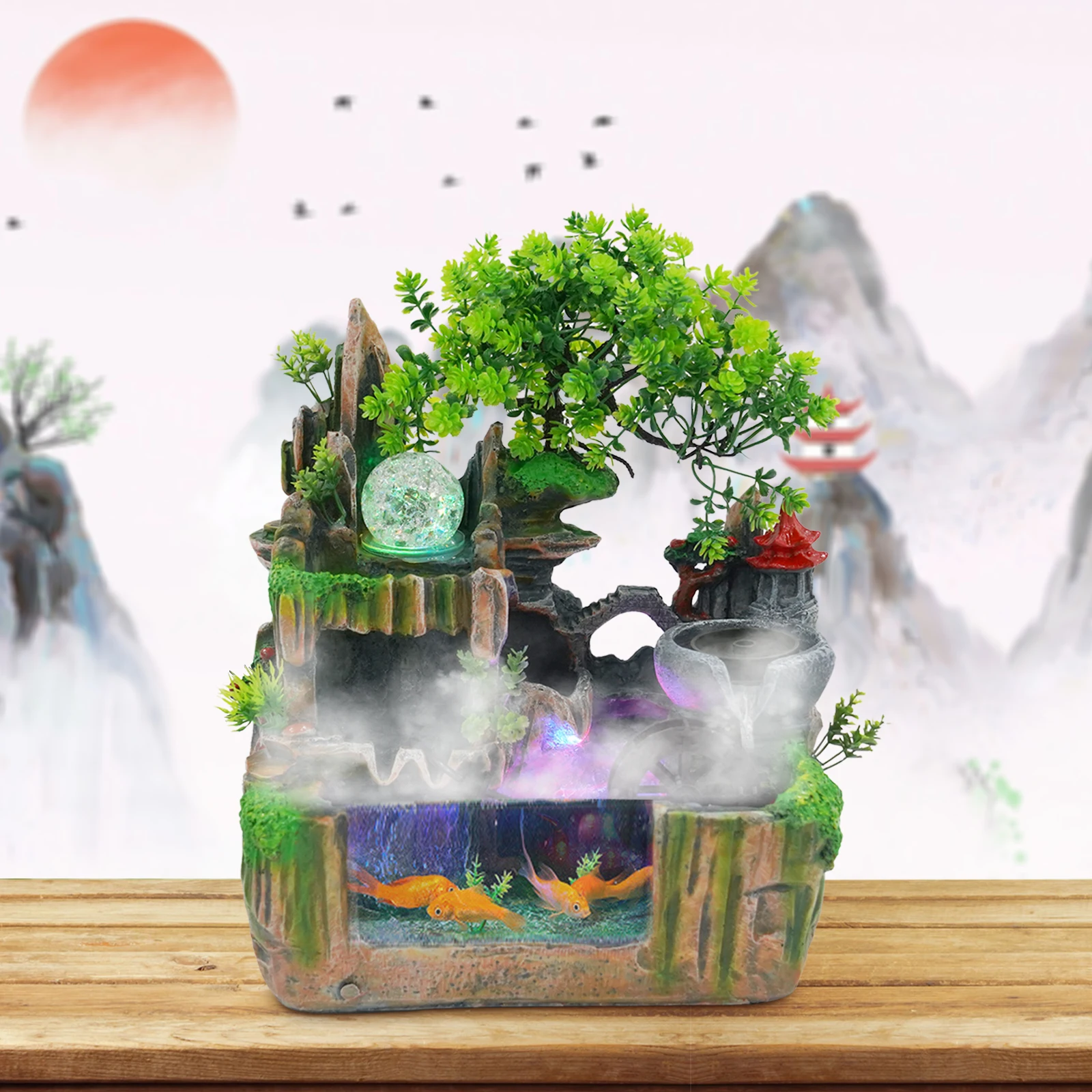 Rockery Fountain Small Rockery Water Fountain Indoor with LED Lamp Atomization Effect Suitable for Office Decoration Rockery Fountain Small Rockery Water Fountain Indoor with LED Lamp Atomization Effect Suitable for Office Decoration