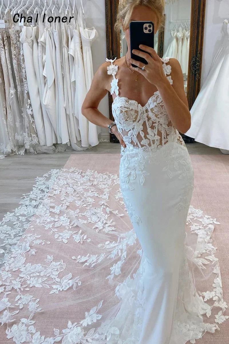 

Challoner Elegant Mermaid Wedding Dress Sweetheart Lace Appliques Sleeveless Backless Bridal Gown Floor Length Vestidos De Novia