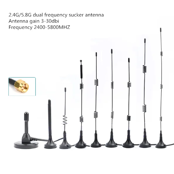 2.4G/5.8G dual frequency suction cup antenna WiFi router wireless network card antenna omnidirectional high gain antenna
2.4G/5.8G dual frequency suction cup antenna WiFi router wireless network card antenna omnidirectional high gain antenna
