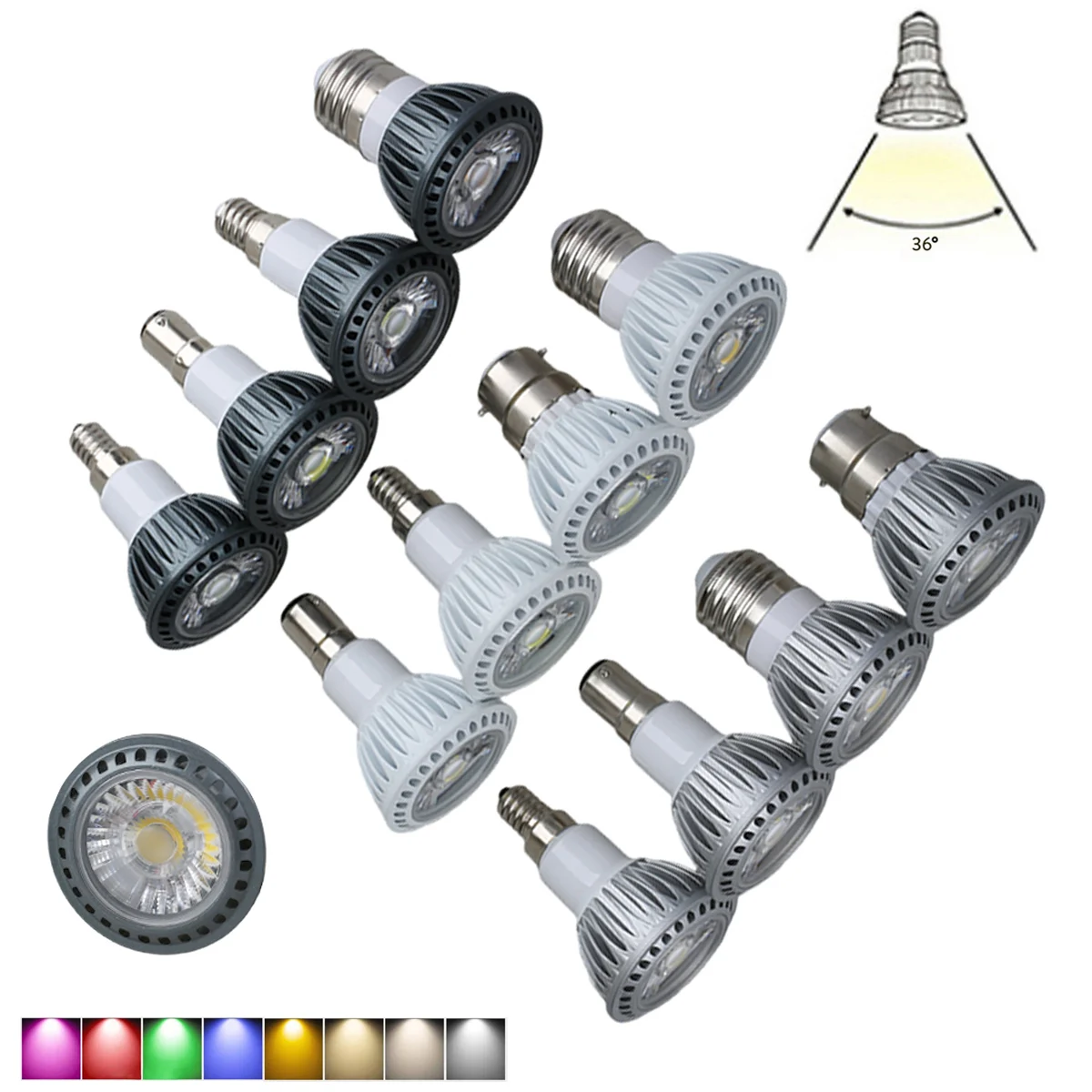 

New 5W COB LED Spotlight Bulbs 36 Degree Beam Angle E27 GU10 E14 E12 GU5.3 AC 85-265V High Power 50W Halogen Replacement Lamps