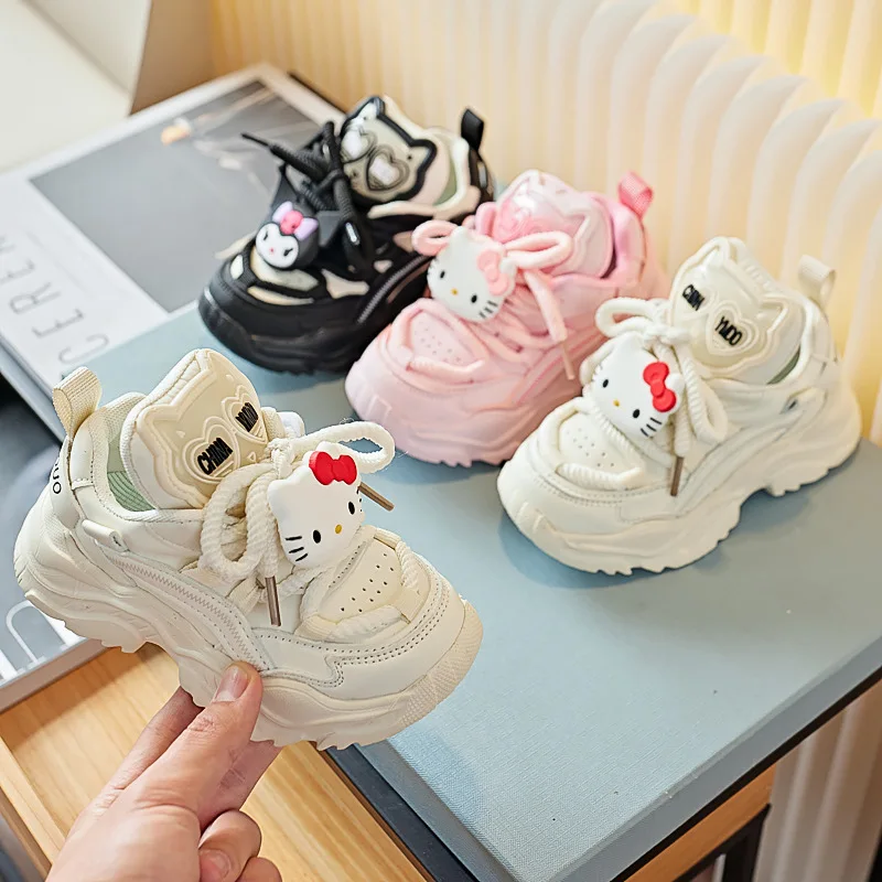 

Sanrios Anime Hello Kitty Sports Shoes with Soft Soles Kuromi Cartoon Child Anti Slip Wear-Resistant Dad Shoes Kawaii Girl Gift