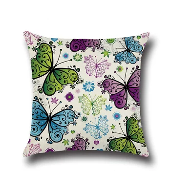Lovely blue green butterfly Cotton Linen 45X45CM Cushion Cover Waist Pillow Case Living Room Chair Sofa