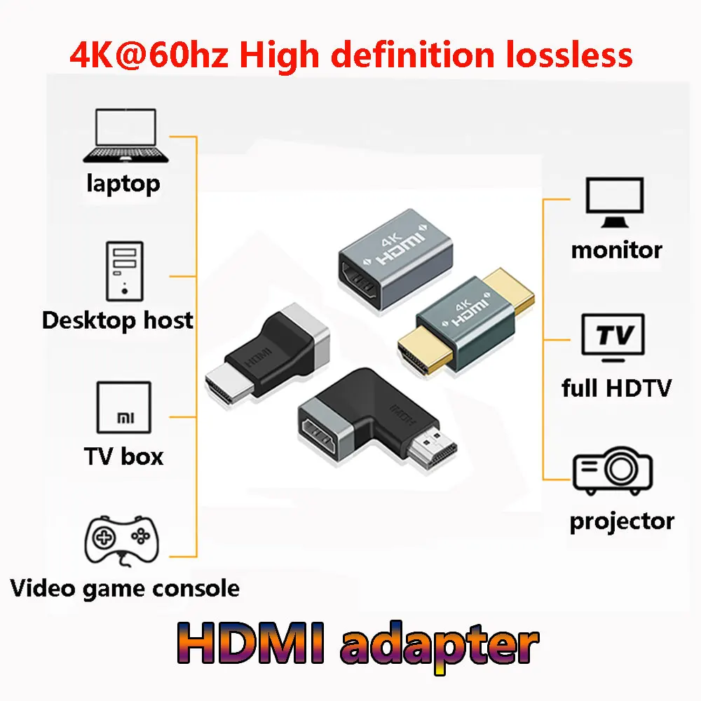 

1Pcs HDMi male to female adapter elbow 4K@60hz High definition HDMI female to female port extender straight line without damage