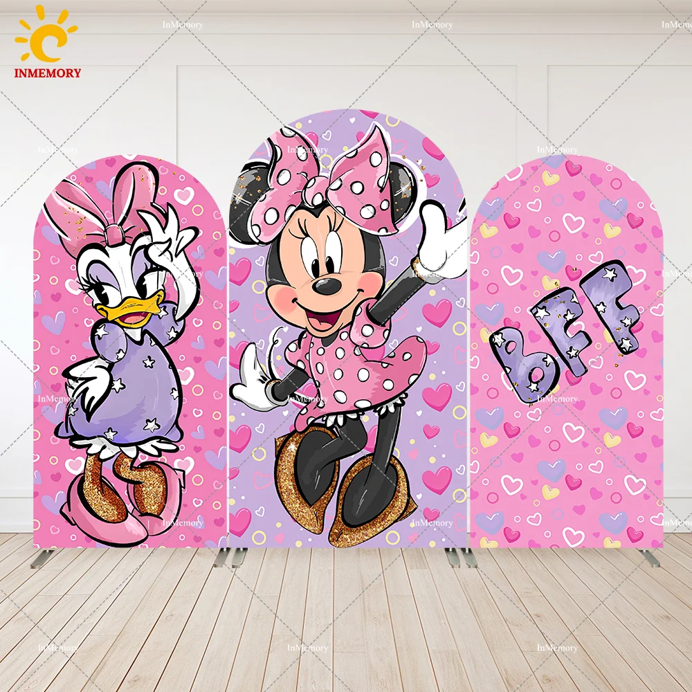 

Cartoon Daisy Duck Minnie Mouse Arch Backdrop Cover for Girl Birthday Decoration Baby Shower Party Banner Background Doubleside