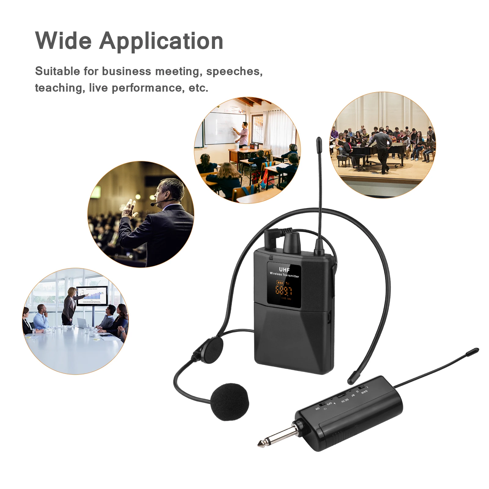 

Wireless Headset UHF Lavalier Microphone System Lapel Mic with Bodypack Transmitter 1200mAh Battery Teaching Speech Interview