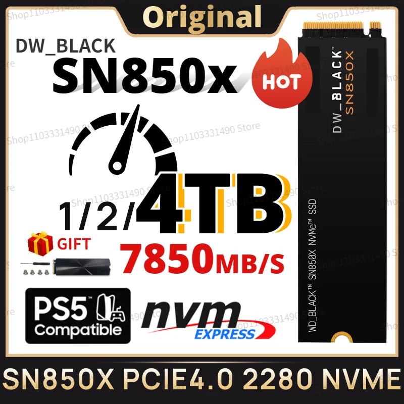 

NEW BLACK DW SN850X 1TB 2TB NVMe Internal Gaming SSD Solid State Drive with Heatsink Works with Playstation 5 Gen4 PCIe M.2 2280