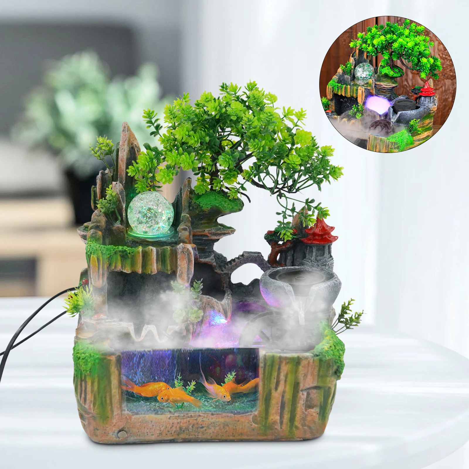 Rockery Fountain Small Rockery Water Fountain Indoor with LED Lamp Atomization Effect Suitable for Office Decoration Rockery Fountain Small Rockery Water Fountain Indoor with LED Lamp Atomization Effect Suitable for Office Decoration