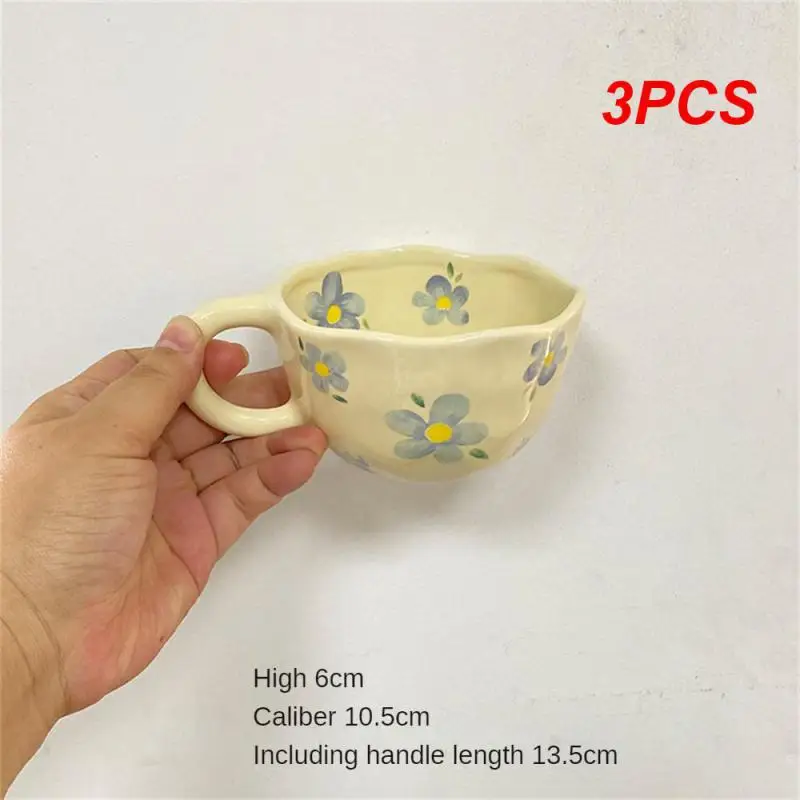 

3 шт. керамические кружки, кофейные чашки с ручным захватом, нестандартный цветок, чашка для молока и чая, кружка для завтрака из овсянки в Корейском стиле, посуда для напитков