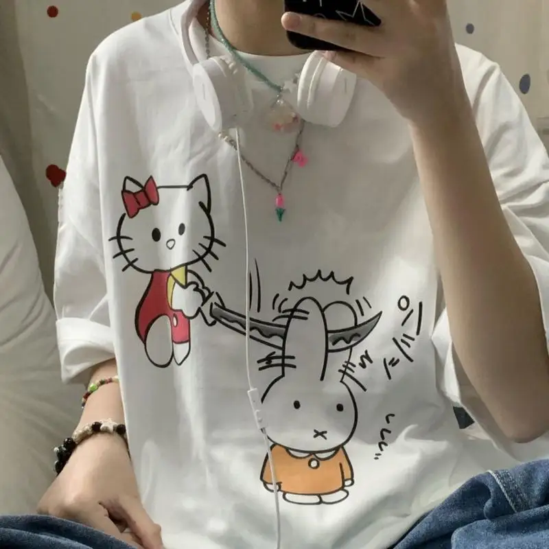 Футболка с принтом Hello Kitty Sanrio Kawaii мультяшный котенок кошка футболка с коротким рукавом для девочек 100% хлопок японская повседневная одежда
Футболка с принтом Hello Kitty Sanrio Kawaii мультяшный котенок кошка футболка с коротким рукавом для девочек 100% хлопок японская повседневная одежда