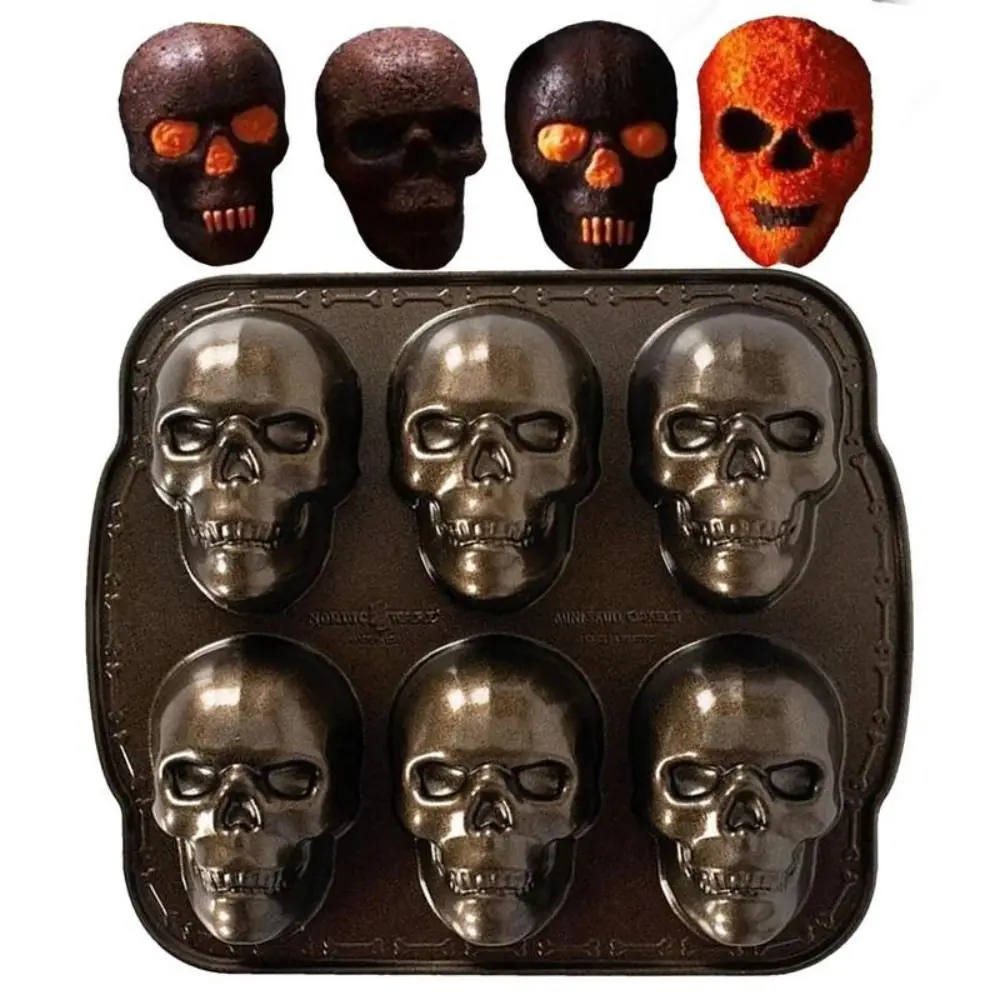 

Реалистичная форма для выпечки в виде черепа на Хэллоуин, 3D формы в виде черепа, алюминиевая форма в виде скелета для торта, устойчивая к высоким температурам, кухонные принадлежности