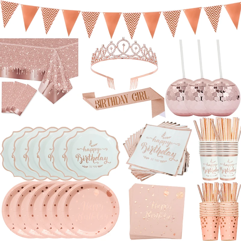 Rose Gold Disposable Tableware Set Birthday Table Decoration Paper Cups Plates Napkins Wedding Baby Shower Party Supplies
Rose Gold Disposable Tableware Set Birthday Table Decoration Paper Cups Plates Napkins Wedding Baby Shower Party Supplies