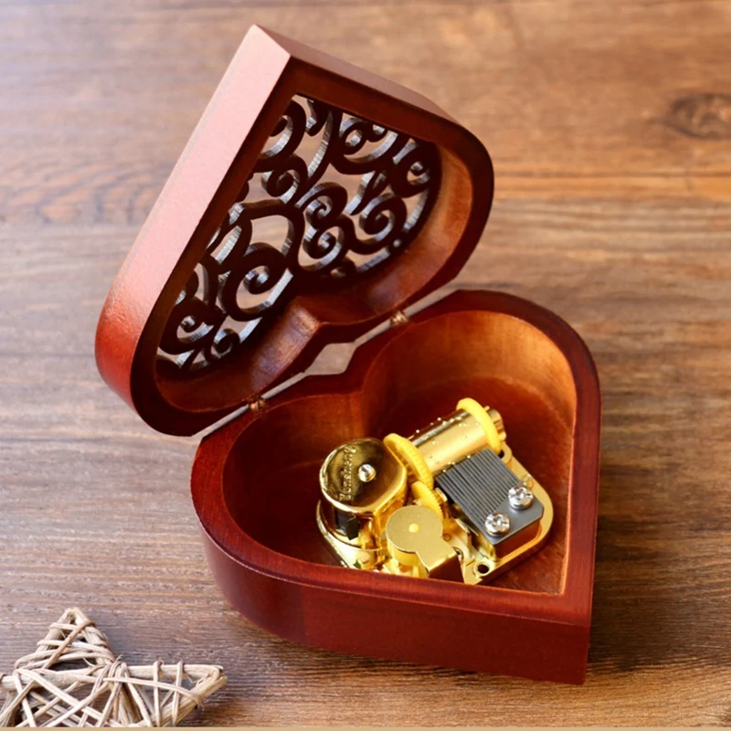 

Heart Shape Vintage Wood Carved Mechanism Musical Box Wind Up Music Box, Gift For Christmas/Birthday/Valentine's Day-FS-PHFU