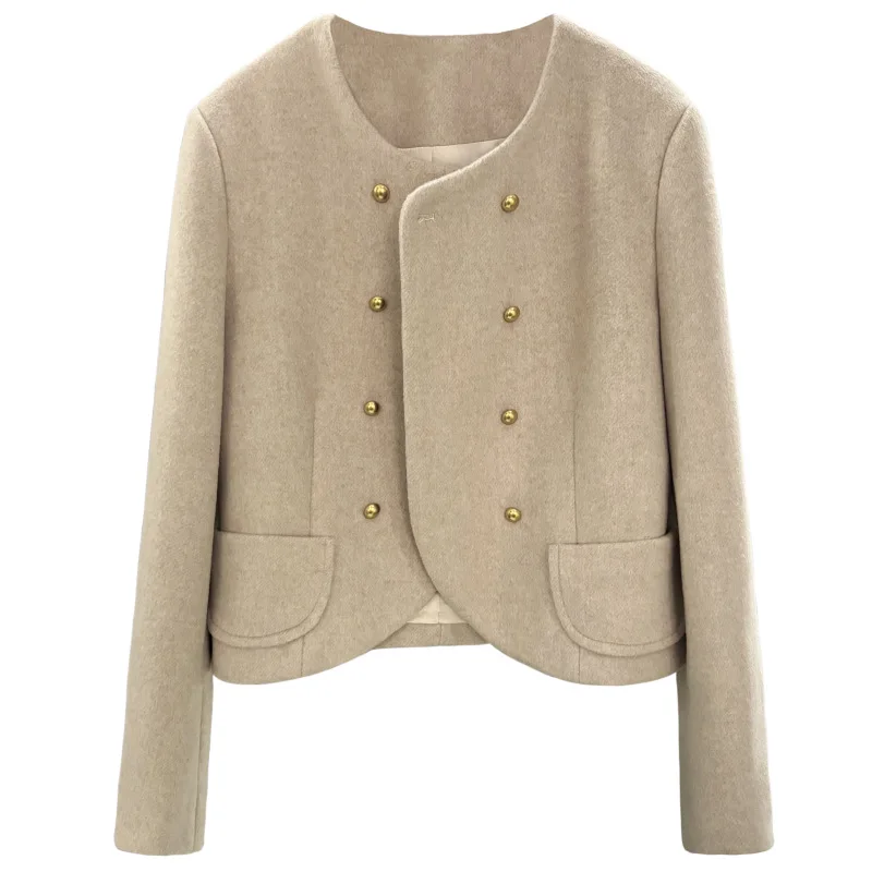 Autumn and winter women's casual solid color round neck long sleeved pocket decorative jacket
Autumn and winter women's casual solid color round neck long sleeved pocket decorative jacket