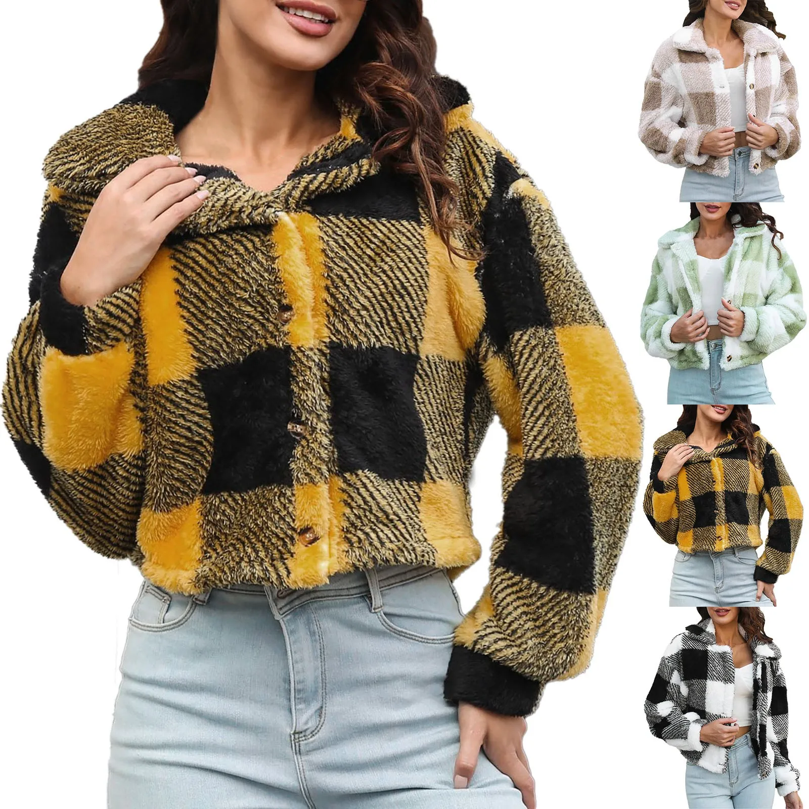 Winter Coats Plaid For Women Long Sleeve Cardigan Sweatshirts Open Front Single Breasted Lapel Outerwears Fashion Winter Suits
Winter Coats Plaid For Women Long Sleeve Cardigan Sweatshirts Open Front Single Breasted Lapel Outerwears Fashion Winter Suits