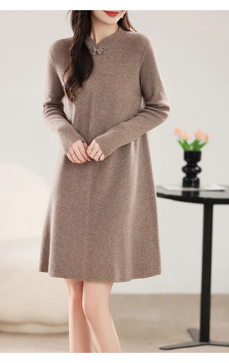 فستان نسائي طويل محبوك ، صوف ميرينو ، فستان تنحيف ، الأكثر مبيعًا في الشتاء والخريف ، جديد فستان نسائي طويل محبوك ، صوف ميرينو ، فستان تنحيف ، الأكثر مبيعًا في الشتاء والخريف ، جديد