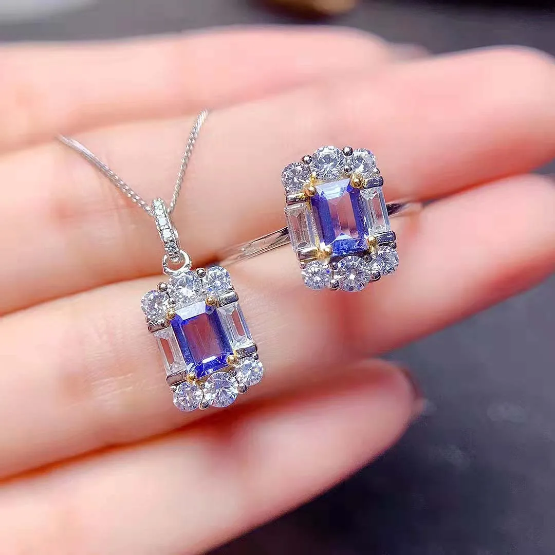 Natural Tanzanite S925 Sterling Silver Ring Pendant Necklace Fine Wedding Set Jewelry for Women Free Shipping MeiBaPJ FS
Natural Tanzanite S925 Sterling Silver Ring Pendant Necklace Fine Wedding Set Jewelry for Women Free Shipping MeiBaPJ FS