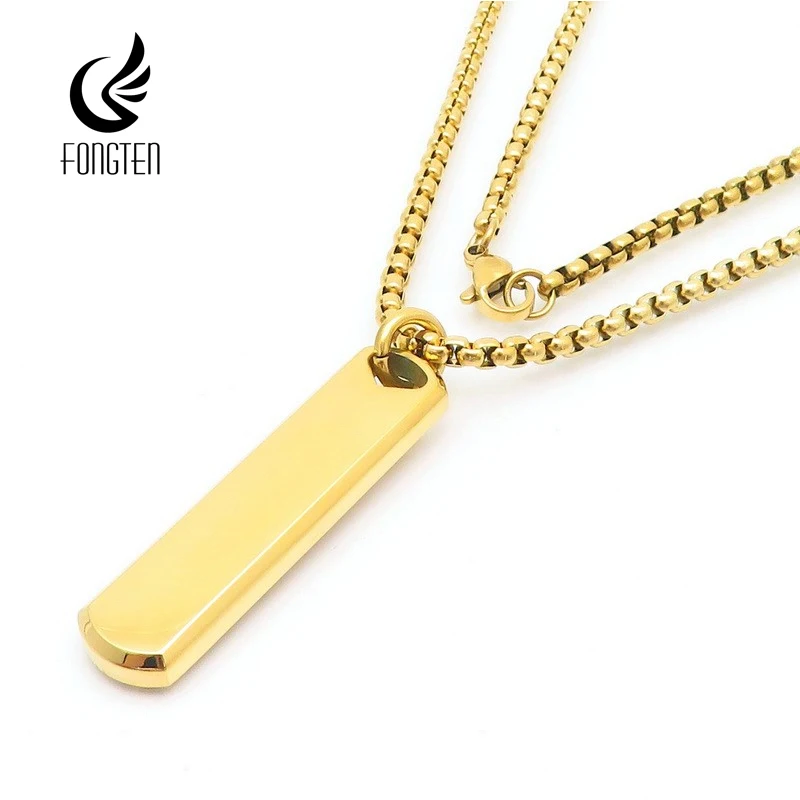 

Ожерелье Fongten с прямоугольной подвеской из листовой стали для мужчин и женщин, чокер из нержавеющей стали, золотистая цепочка, ювелирные изделия для мужчин
