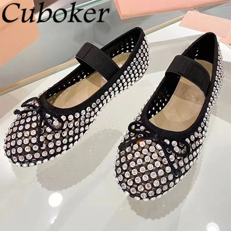 

Spring Ballet flat shoes Women's shoes Mesh Bling Mules for Women Causal Flats Round toe Shoes Light dance Bow knot Ladies Shoes
