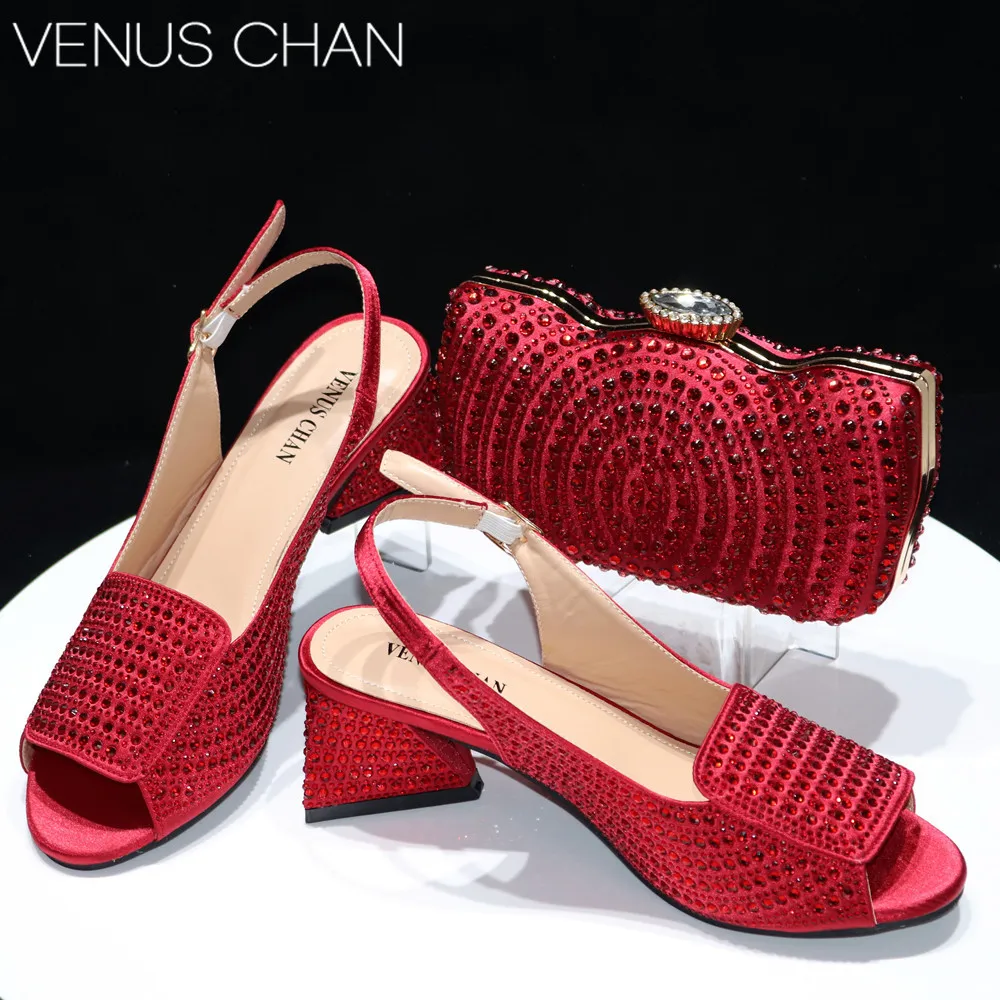 

Venus Chan Nigerian Women Party Pumps High Heels Ladies Italian Design Shoes And Bag Set Decorated with Rhinestone Wedding Party