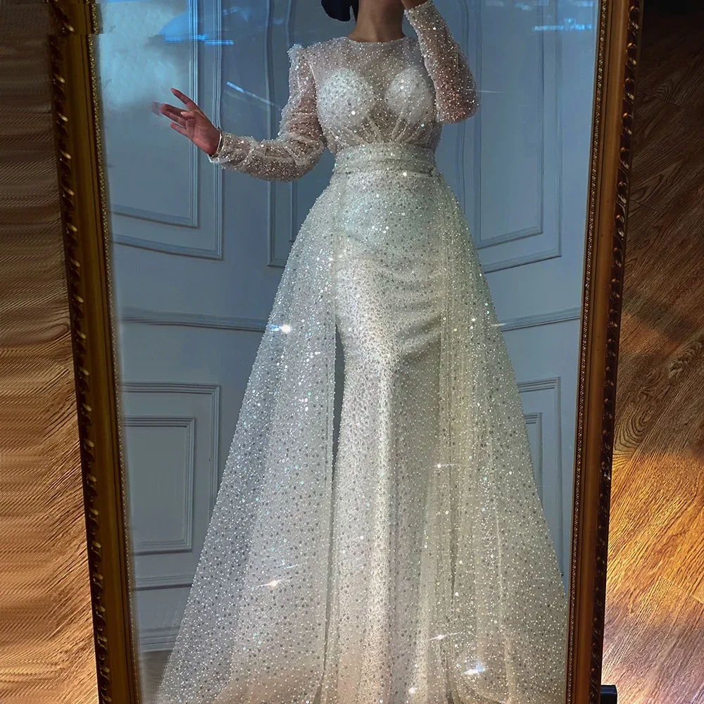 Elegant Sequin Prom Dresses Long Sleeves Beaded Detachable Train Formal Evening Gown Long Birthday Party Dress vestido formatura
Elegant Sequin Prom Dresses Long Sleeves Beaded Detachable Train Formal Evening Gown Long Birthday Party Dress vestido formatura