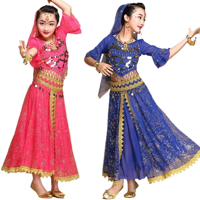 

Детский костюм для танца живота, индийское танцевальное платье, детские костюмы для девочек, танцевальная одежда для выступлений