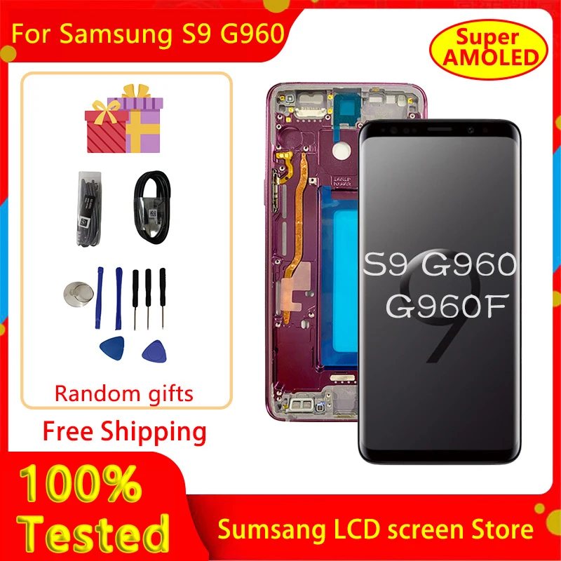 

Super AMOLED Replacement For Samsung Galaxy S9 LCD display Touch Screen Digitizer with Frame G960 G960F G9600 Screen No defects