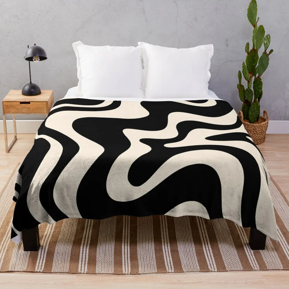

Декоративное одеяло в стиле ретро, милое одеяло с жидким завитком и абстрактным узором в черном и миндальном цвете