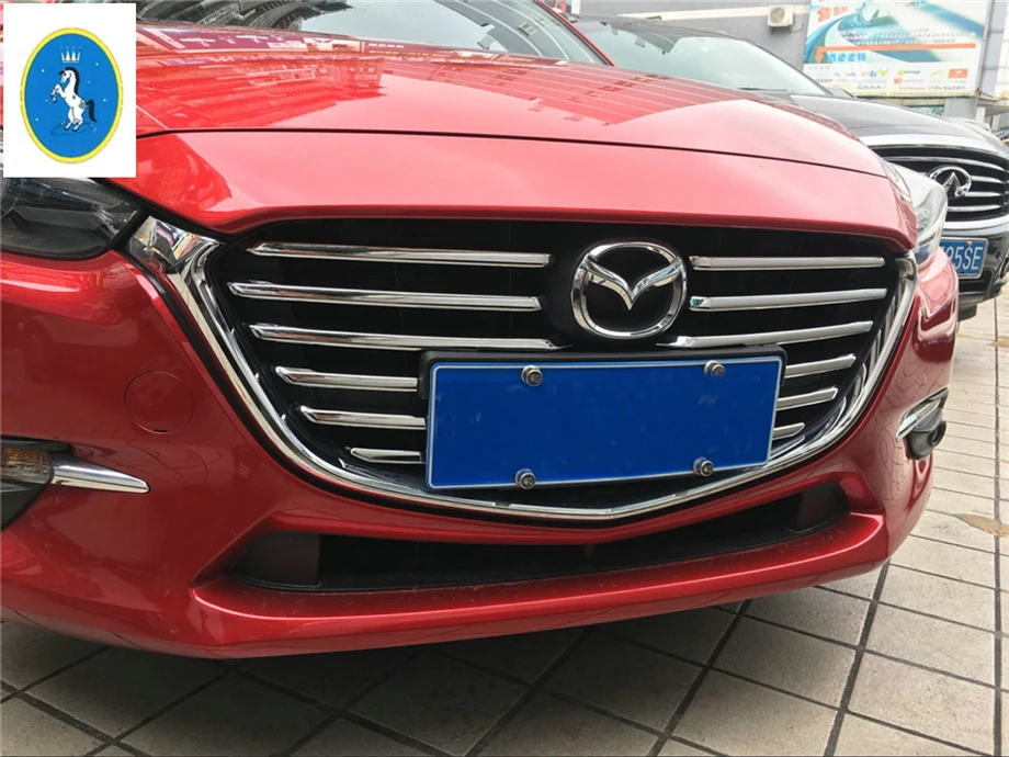 

Front Center Bumper Grille Grill Mesh Strips Decor Cover Trim For Mazda 3 AXELA Sedan Hatchback 2017 2018 Chrome Car Accessories