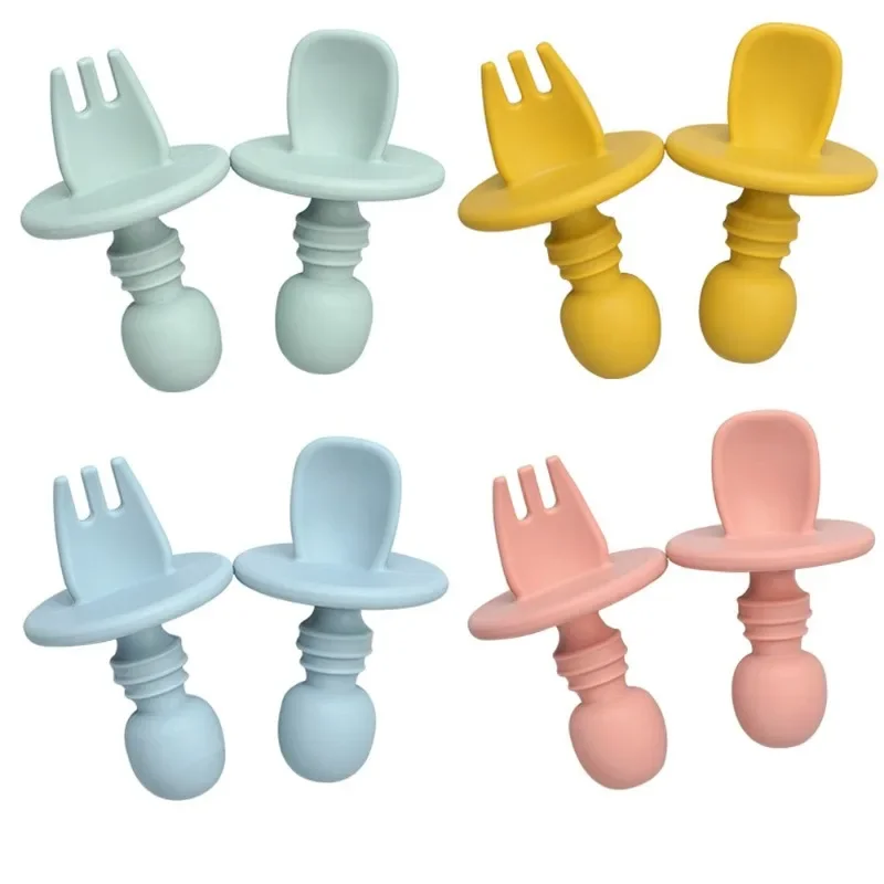

BAP Free Food Grade Infant Mini Silicone Tableware Set Baby Soft Kitchen Accession Fork Spoon Kids Portable Soild Color TeaSpoo