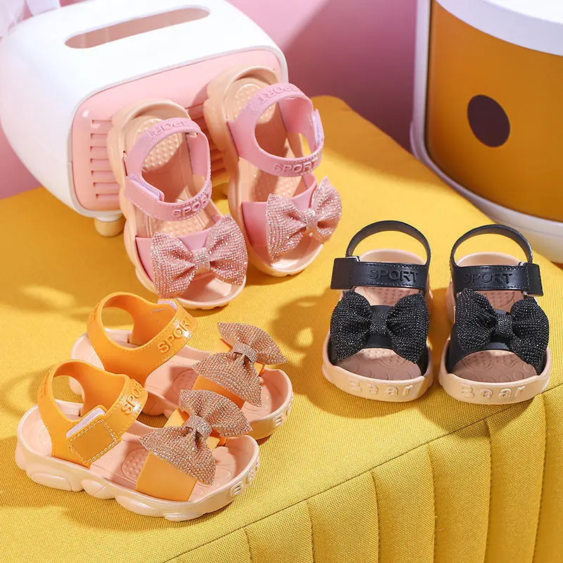

Summer Baby Girl Shoes Infant Toddler Flats Sandals Soft Anti-Slip Bear Sole Bow Crib Shoes First Walker