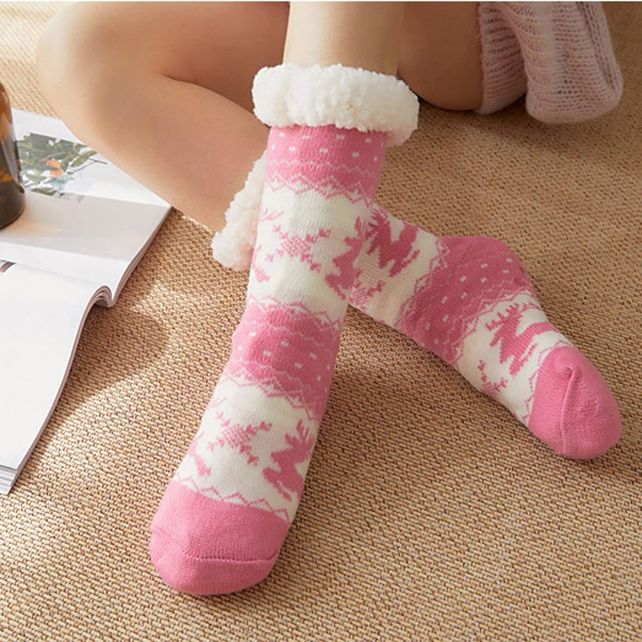 

Christmas Fluffy Home Socks Women Winter Warm Plush Soft Floor Female Silicone Anti Skid slip None Fuzzy Slippers Sock Designer