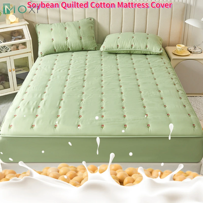 

Soybean Quilted Cotton Fitted Bed Sheet Extra Deep Pocket Bed Cover Elegant Comfort Premium Hotel Quality Mattress Cover Protect