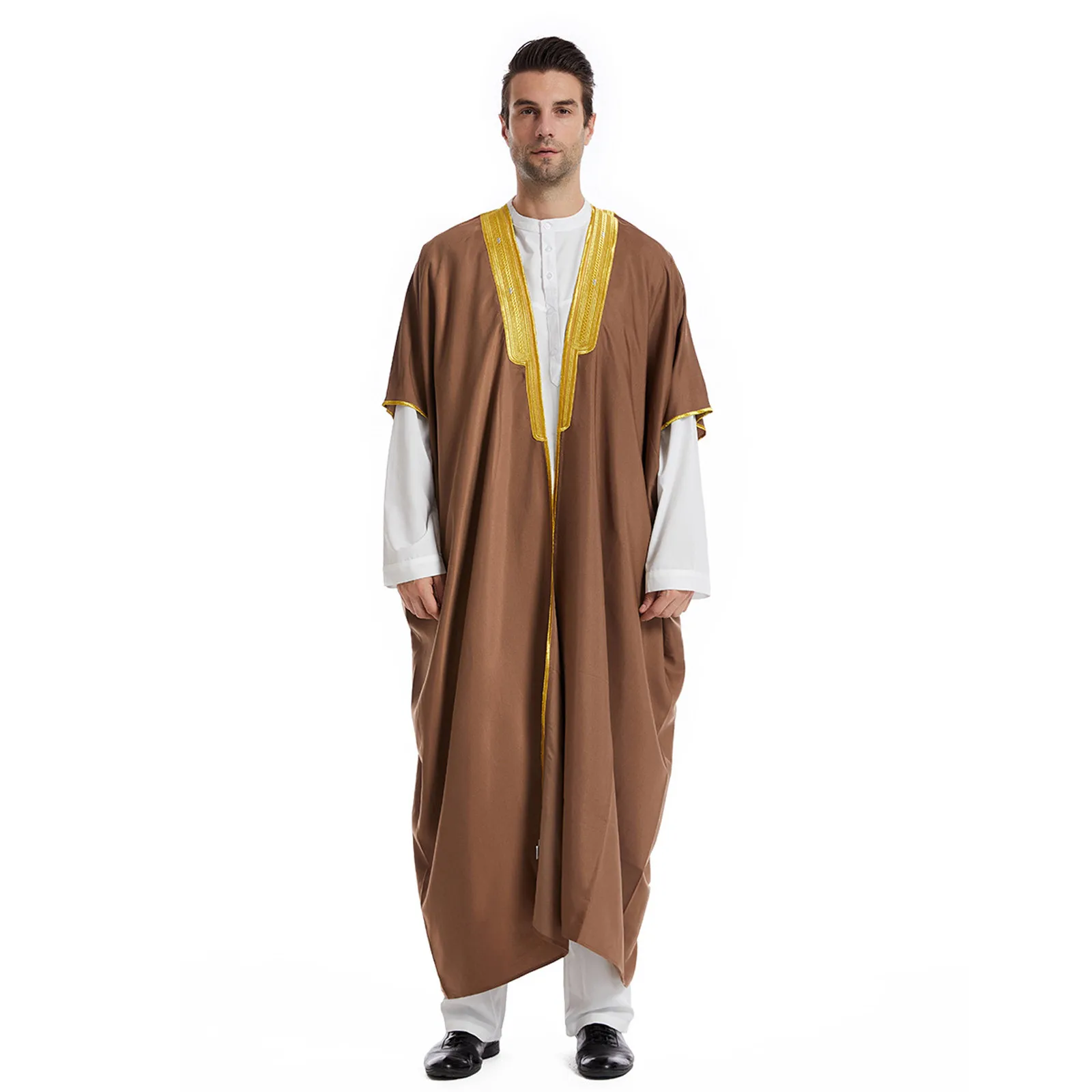 

Men Muslim Islamic Kaftan Arab Vintage Long Sleeve Men Thobe Robe Loose Dubai Saudi Arab Kaftan Men Cardigan Clothing 2024 S-3xl