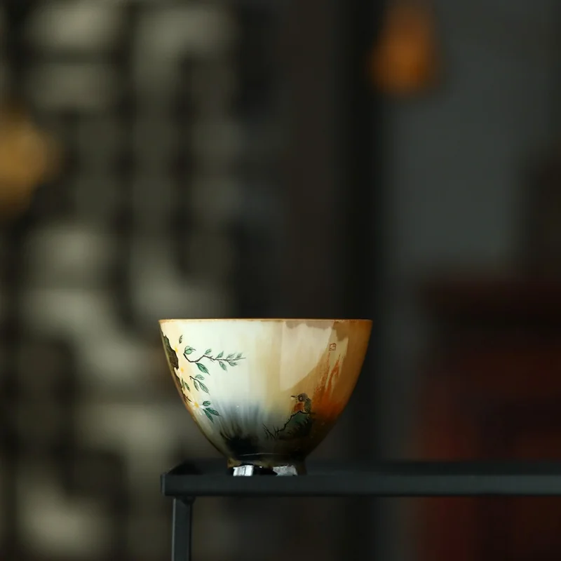 

★Jingdezhen Antique Kiln Baked Flower and Bird Tea Cup Porcelain Master Cup Tea Cup Jingdezhen Kung Fu Tea Set Teacup Single Cup
