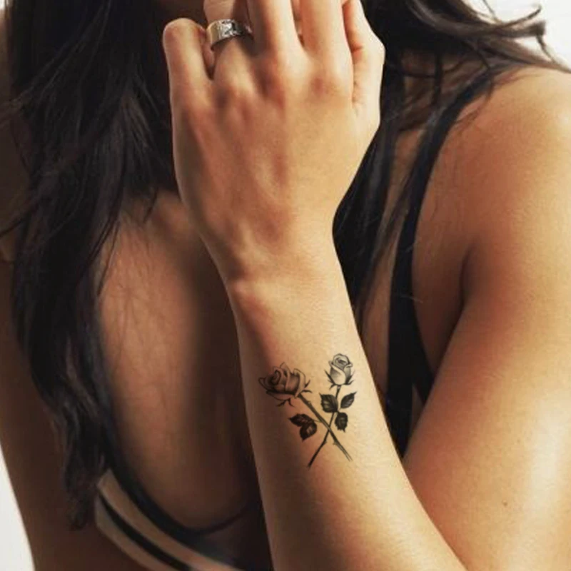 

Водостойкая Временная тату-наклейка, привлекательные черные розы, цветы, дизайнерские искусственные татуировки, татуировки для тела на руку, шею, боди-арт для женщин и девочек
