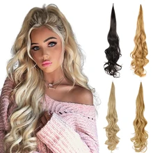 Synthetic Ponytail Extensions Flexible Wrap Around Hair Ponytail Layered Fake Tail Wig Natural Curly Hairpiece for Women