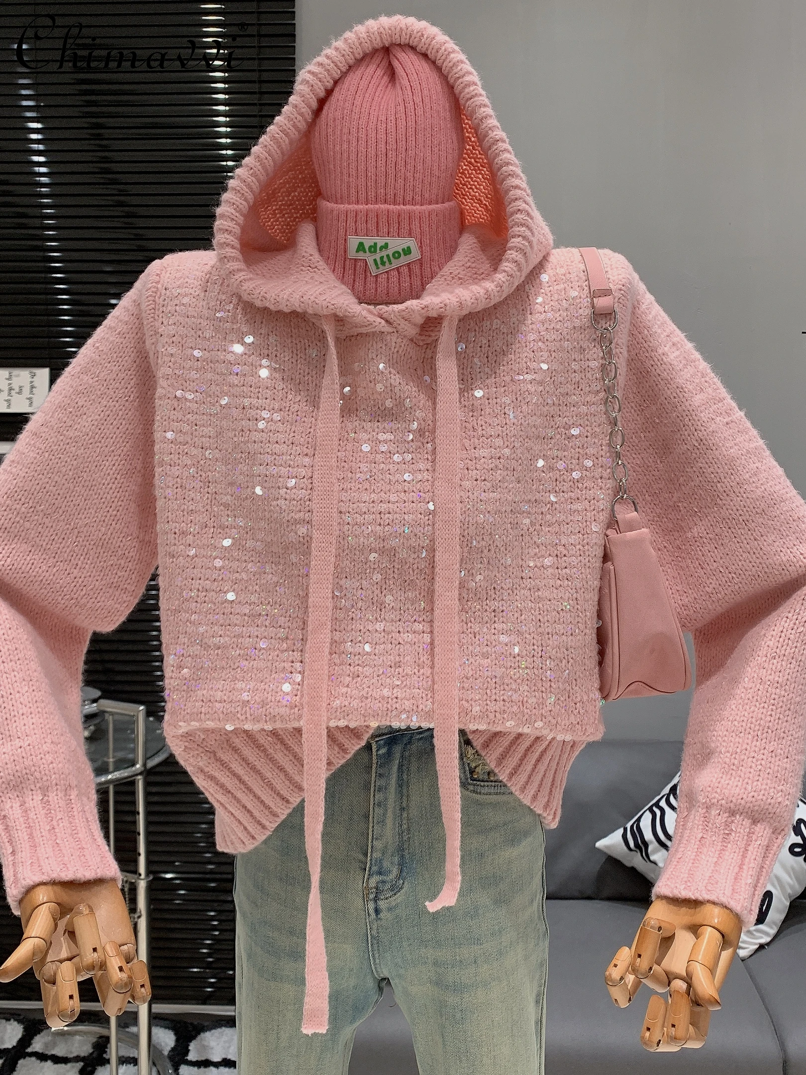 Korean Preppy Style Elegant Hoodie Drawstrings Slimming Sequined Sweater Spring Autumn New Fashion Loose Short Knitted Top Women
Korean Preppy Style Elegant Hoodie Drawstrings Slimming Sequined Sweater Spring Autumn New Fashion Loose Short Knitted Top Women