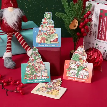 미니 크리스마스 산타 눈사람 축복 카드, 크리스마스 인사 카드, 새해 접이식 엽서, 크리스마스 파티 용품, 10 개/세트