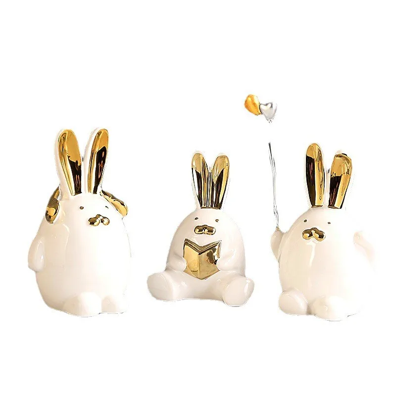 

Luxury ceramic rabbit ornaments housewarming new home gifts living room TV cabinet bookcase bedroom high-grade decoration