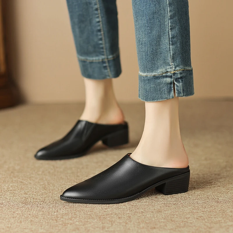 Summer Women Slippers Genuine Leather Shoes for Women Cover Toe Chunky Heel Mules Slingback Women Sandals Elegent Handmade Shoes
Summer Women Slippers Genuine Leather Shoes for Women Cover Toe Chunky Heel Mules Slingback Women Sandals Elegent Handmade Shoes