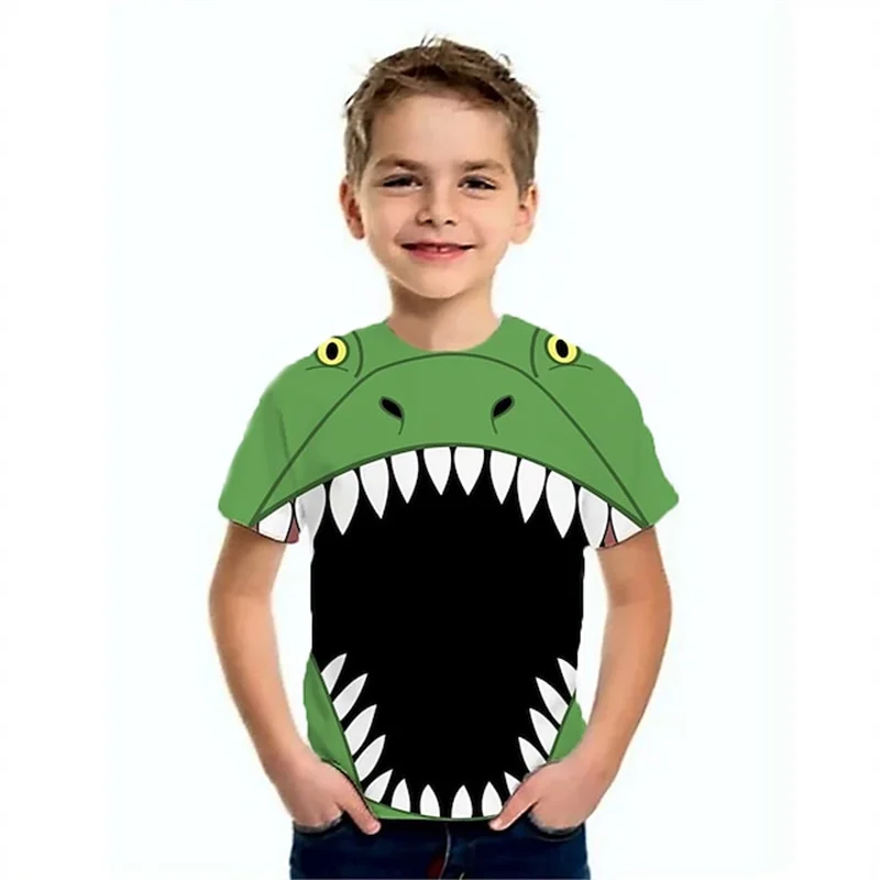 Boys and girls' T-shirts with short sleeves, dinosaur 3D printing pattern, animal children's top, cool summer daily clothing
Boys and girls' T-shirts with short sleeves, dinosaur 3D printing pattern, animal children's top, cool summer daily clothing