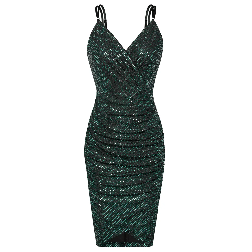 GK Women Fashion Sparkling Sequined Sexy Bodycon Dress Party Hips-wrapped Elegant Gown Dual Strap V-Neck Above Knee Ruched Dress 
GK Women Fashion Sparkling Sequined Sexy Bodycon Dress Party Hips-wrapped Elegant Gown Dual Strap V-Neck Above Knee Ruched Dress