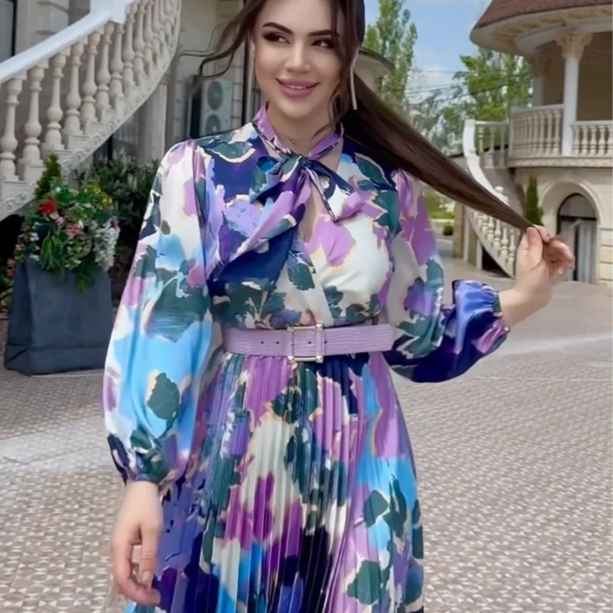 Bow O-neck Print Contrast Dress Woman Long Sleeve High Waist Belt Pleated Dresses Female 2024 Spring Summer Fashion Lady Robe
Bow O-neck Print Contrast Dress Woman Long Sleeve High Waist Belt Pleated Dresses Female 2024 Spring Summer Fashion Lady Robe