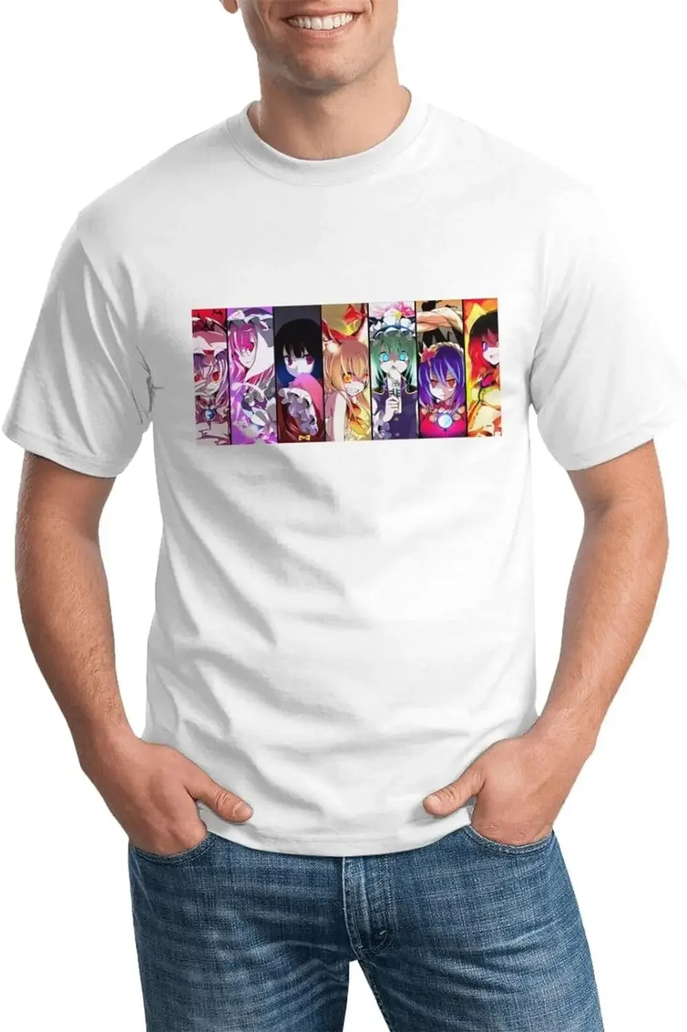 Футболка Touhou с рисунком аниме Project, Мужская дышащая футболка с коротким рукавом, модные футболки с круглым вырезом, черные топы 
Футболка Touhou с рисунком аниме Project, Мужская дышащая футболка с коротким рукавом, модные футболки с круглым вырезом, черные топы
