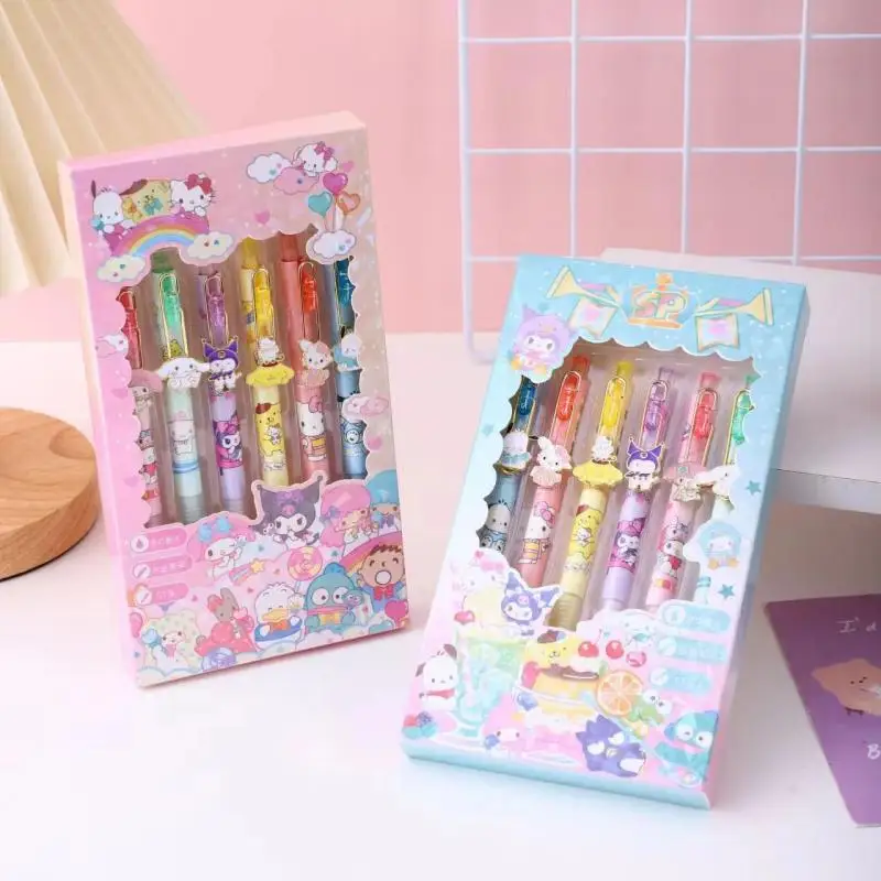 

Sanrio Hello Kitty 6-pack Gel Pens Anime Cute Cartoon Kuromi MyMelody Cinnamoroll Alloy Patch Gel Pen Student Signature Pen Gift