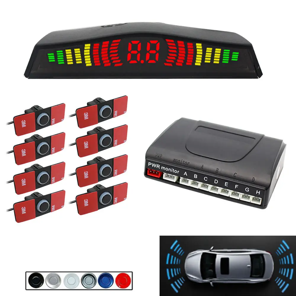 

Car Parking Sensor Kit with ON/OFF Switch Blind Spot Alarm Buzzer LED Rear Radar Backup Car Parking Sensor System with 8 Sensors